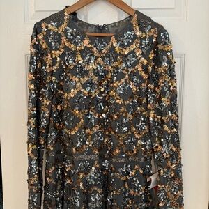 Mac Duggal Long Sleeve High Neck Cocktail Gown Size 14 NWT